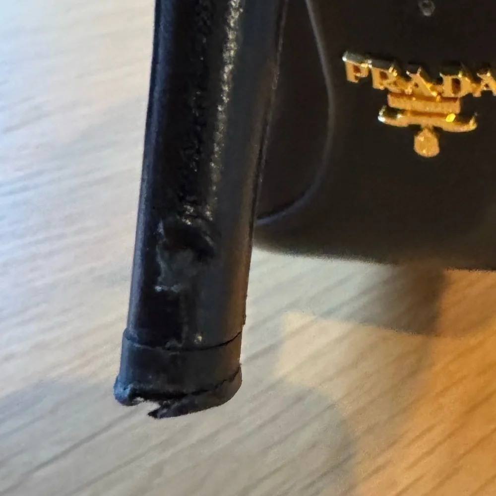 PRADA Black Leather Pointed Toe Button Accent Pumps Heels Shoes Size 38